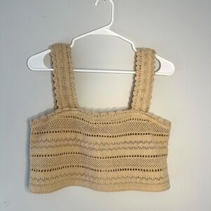 Aerie Tan Crochet Crop Top – Size S